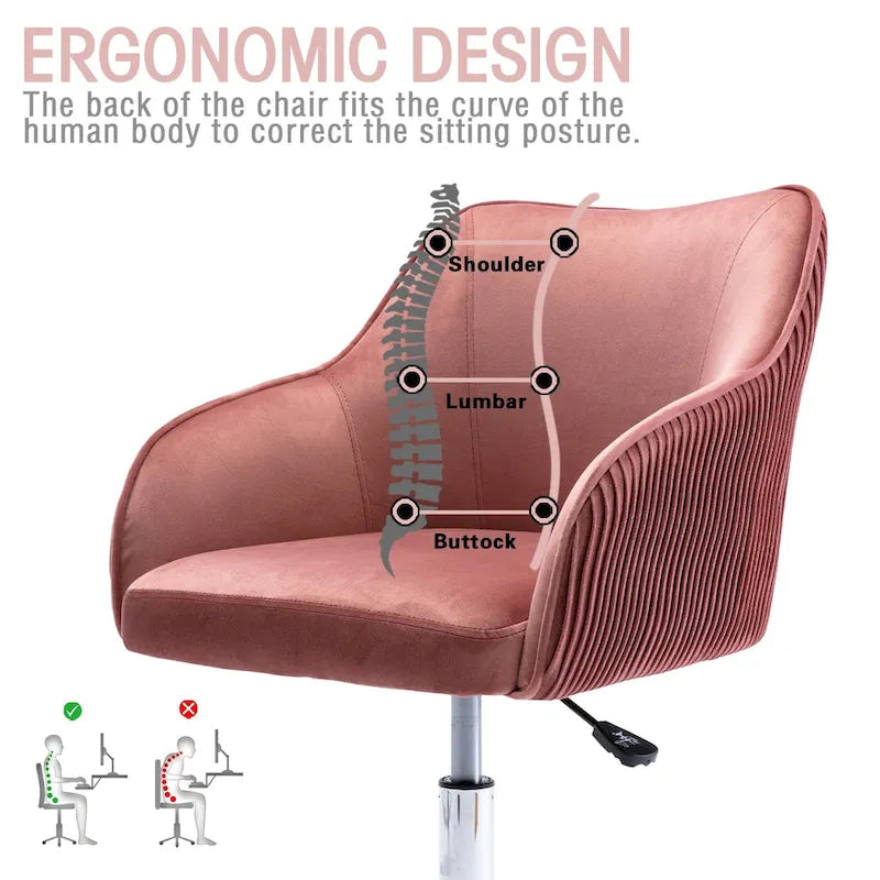 Corvus Braff Velvet Upholstered Adjustable Ergonomic Office Chair