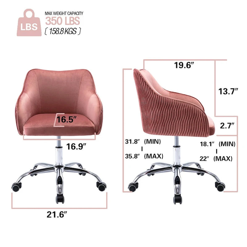 Corvus Braff Velvet Upholstered Adjustable Ergonomic Office Chair