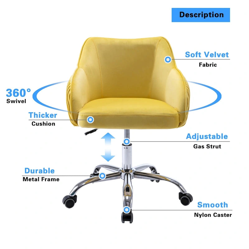 Corvus Braff Velvet Upholstered Adjustable Ergonomic Office Chair