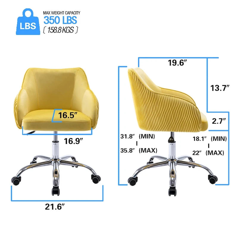 Corvus Braff Velvet Upholstered Adjustable Ergonomic Office Chair