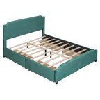 Upholstered Platform Bed with Stud Trim and 4 Drawers