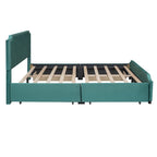 Upholstered Platform Bed with Stud Trim and 4 Drawers