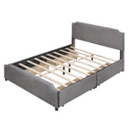 Upholstered Platform Bed with Stud Trim and 4 Drawers