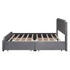 Upholstered Platform Bed with Stud Trim and 4 Drawers