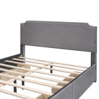 Upholstered Platform Bed with Stud Trim and 4 Drawers