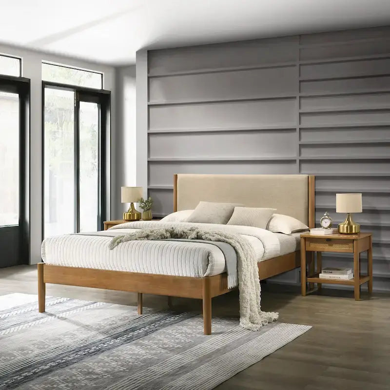 Vichy 3-Piece Bedroom Set, Platform Bed with Two Nightstands, Queen
