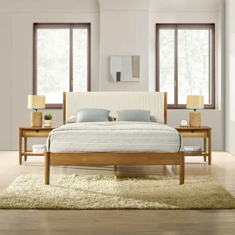 Vichy 3-Piece Bedroom Set, Platform Bed with Two Nightstands, Queen