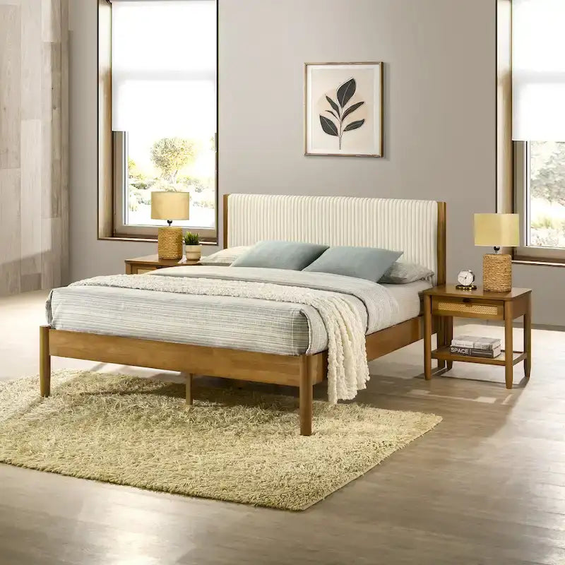 Vichy 3-Piece Bedroom Set, Platform Bed with Two Nightstands, Queen