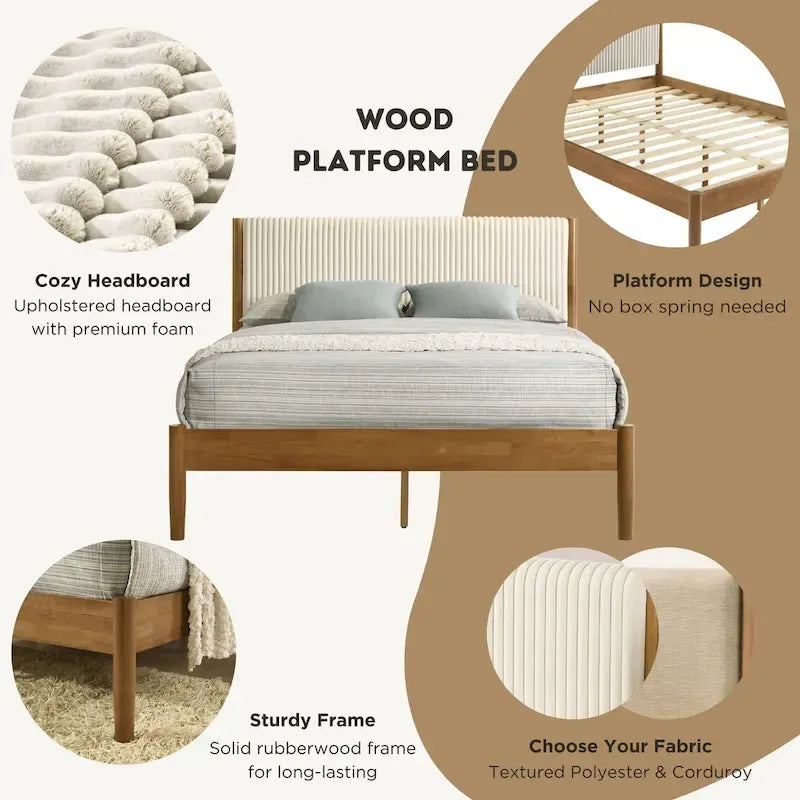 Vichy 3-Piece Bedroom Set, Platform Bed with Two Nightstands, Queen
