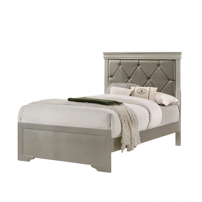 Sigurd 4 Piece Silver Faux Leather Upholstered Tufted Panel Bedroom Set