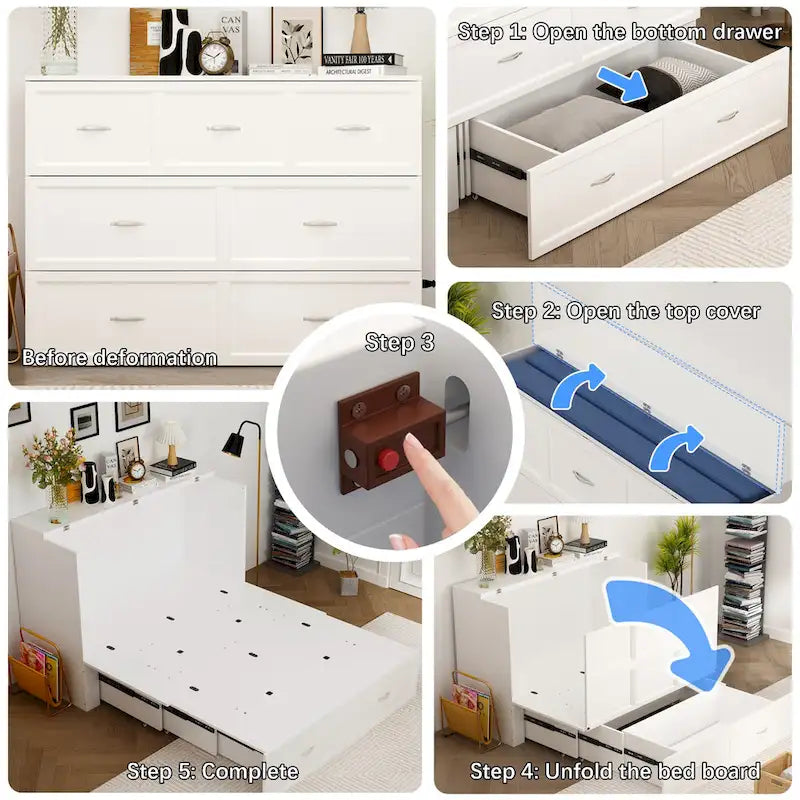 Dresser Full Murphy Bed White For Party Room Home Office Space Saving