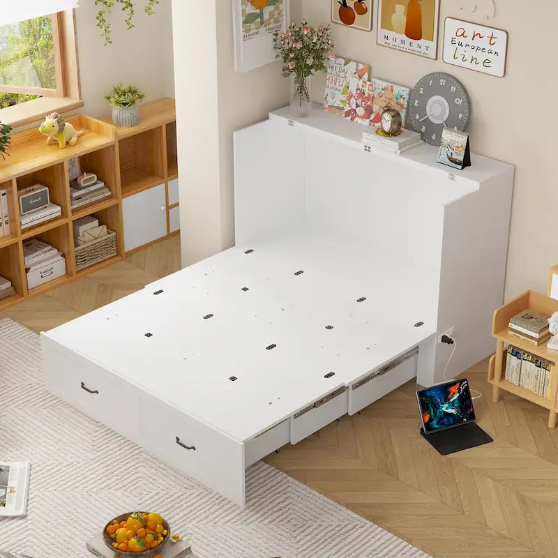 Dresser Full Murphy Bed White For Party Room Home Office Space Saving