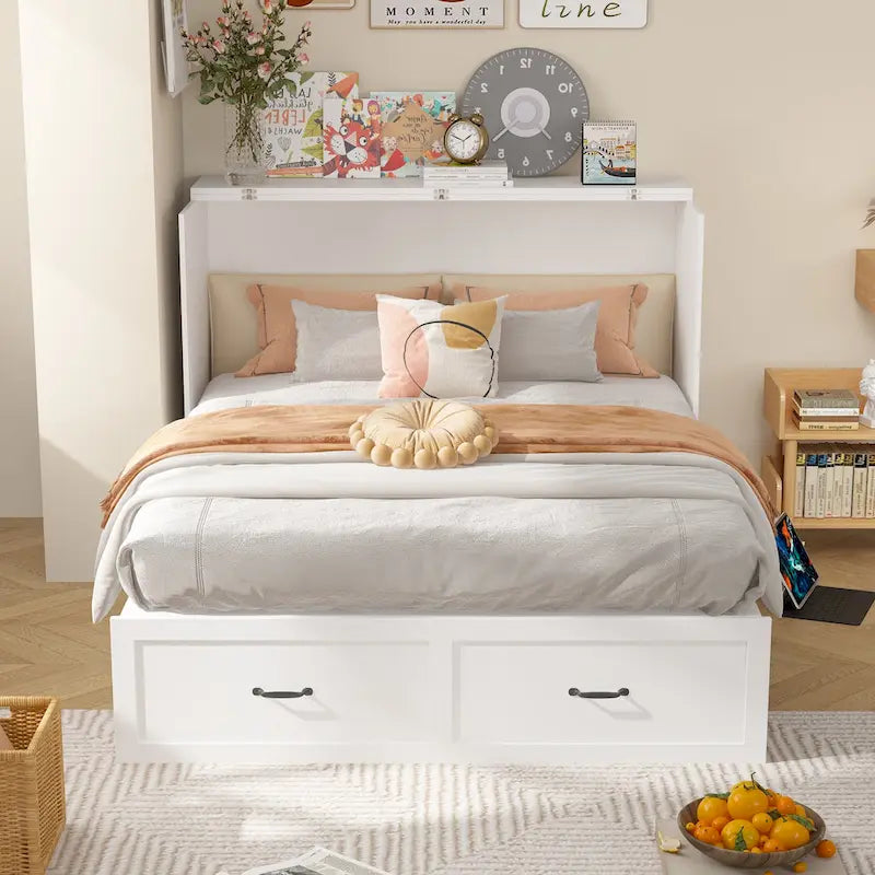 Dresser Full Murphy Bed White For Party Room Home Office Space Saving