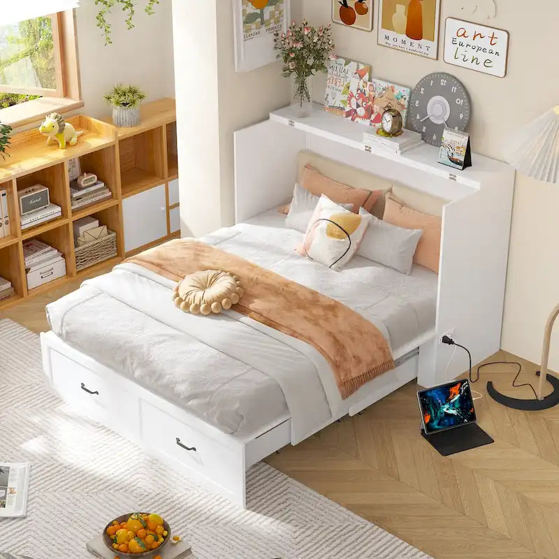Dresser Full Murphy Bed White For Party Room Home Office Space Saving