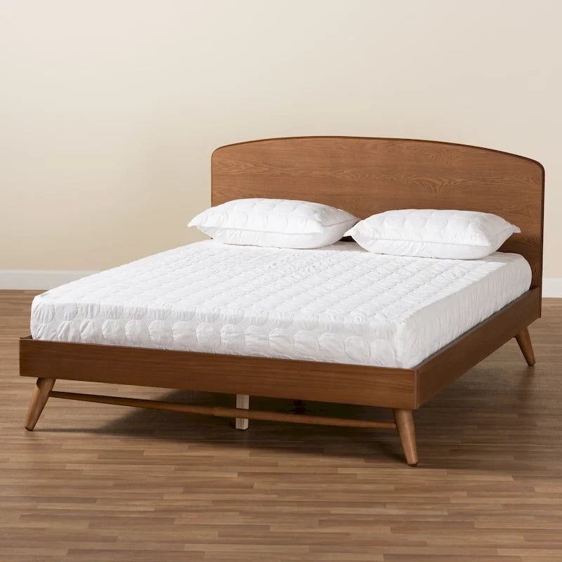 Keagan Mid-Century Modern Transitional Walnut Finished Platform Bed