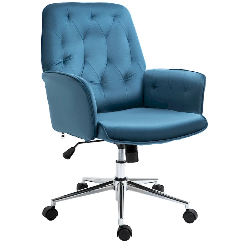 Vinsetto Modern Mid-Back Tufted Velvet Home Office Desk Chair with Arms, Swivel Adjustable Accent Chair with Soft Seat