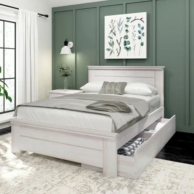 Plank and Beam Farmhouse Full Bed with Panel Headboard with Storage Drawers