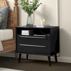 Mid-Century Nightstand - 2 Drawers - Open Shelf - Charging Station & USB