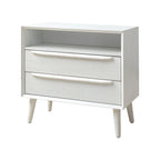 Mid-Century Nightstand - 2 Drawers - Open Shelf - Charging Station & USB