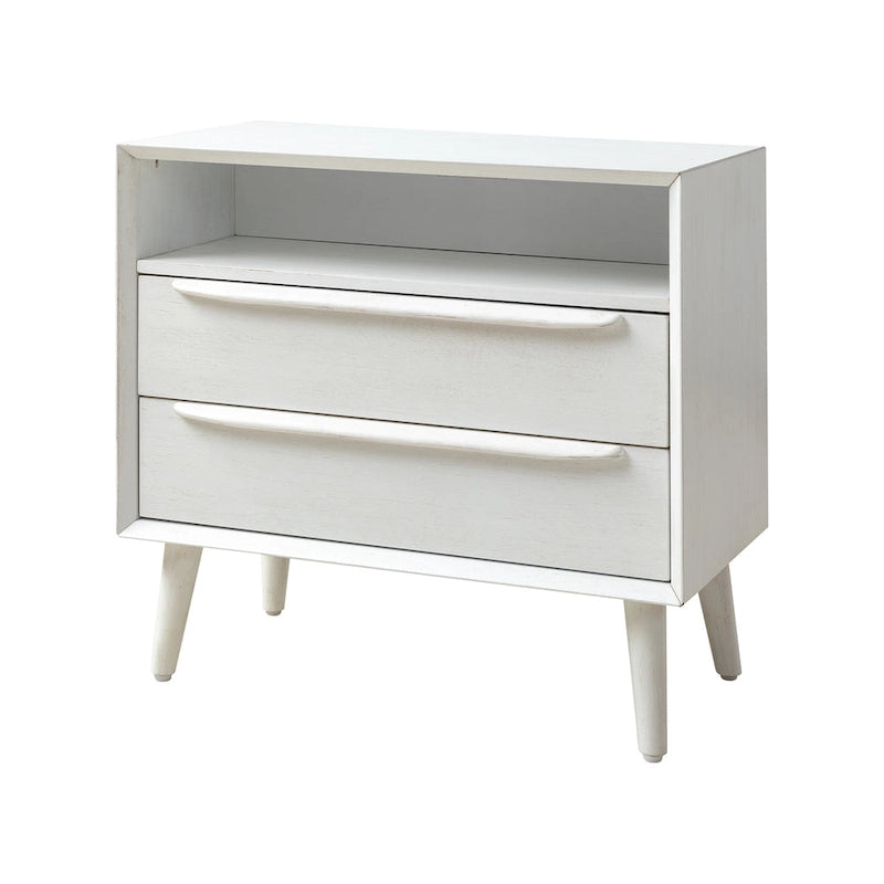Mid-Century Nightstand - 2 Drawers - Open Shelf - Charging Station & USB