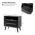 Mid-Century Nightstand - 2 Drawers - Open Shelf - Charging Station & USB