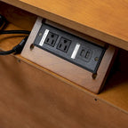 Mid-Century Nightstand - 2 Drawers - Open Shelf - Charging Station & USB