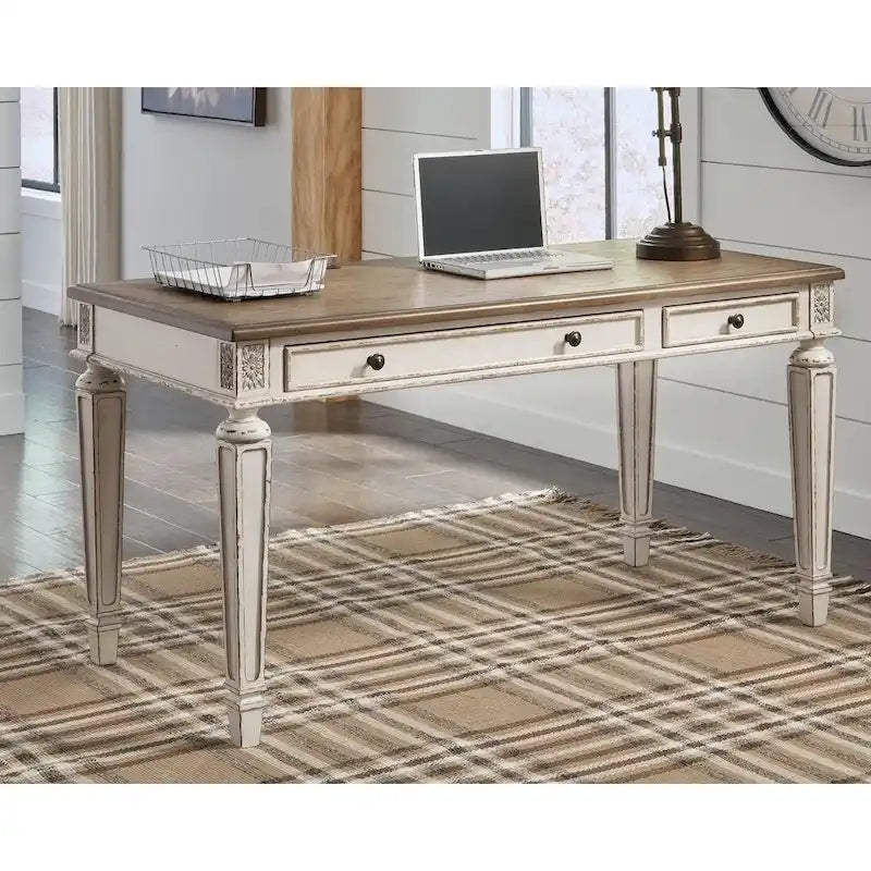  Realyn Ivory and Brown Wood Office Desk