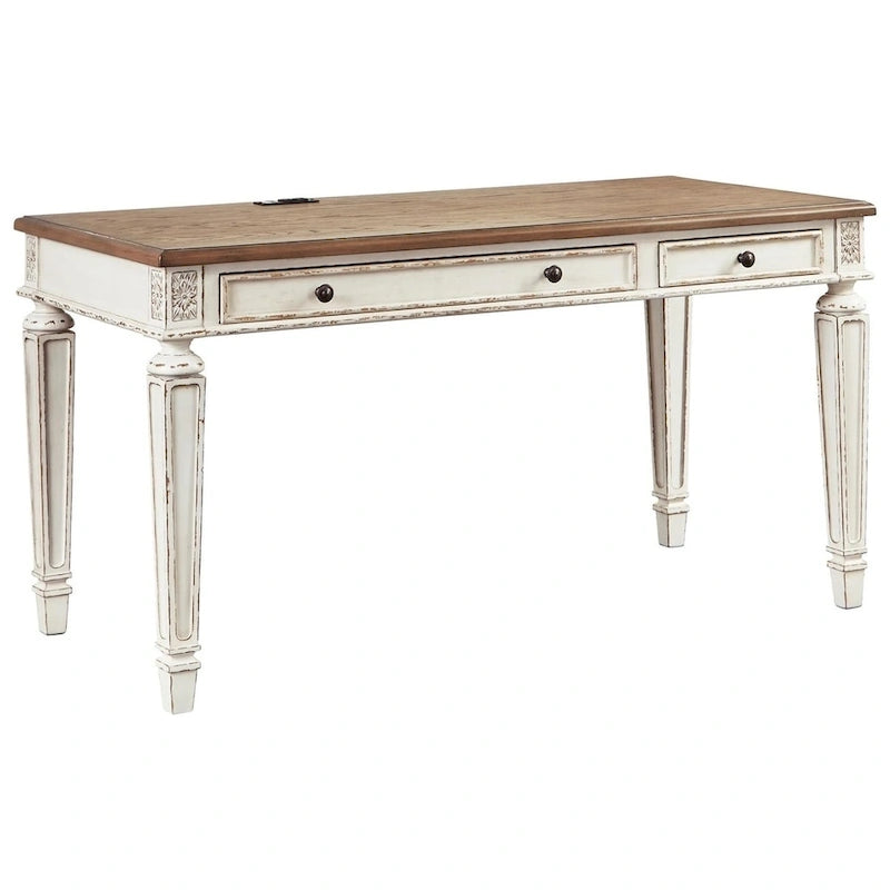 Realyn Ivory and Brown Wood Office Desk