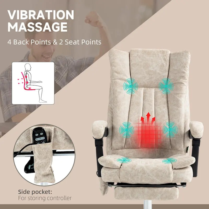 Vinsetto Massage Office Chair with 6 Points, Heated High Back Recliner with Adjustable Height, Swivel Wheels