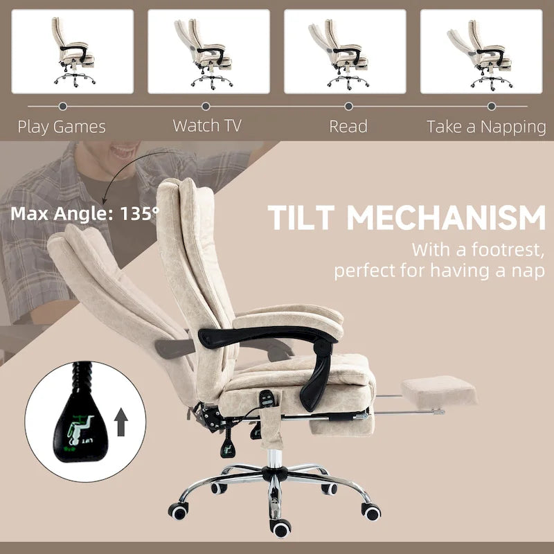 Vinsetto Massage Office Chair with 6 Points, Heated High Back Recliner with Adjustable Height, Swivel Wheels