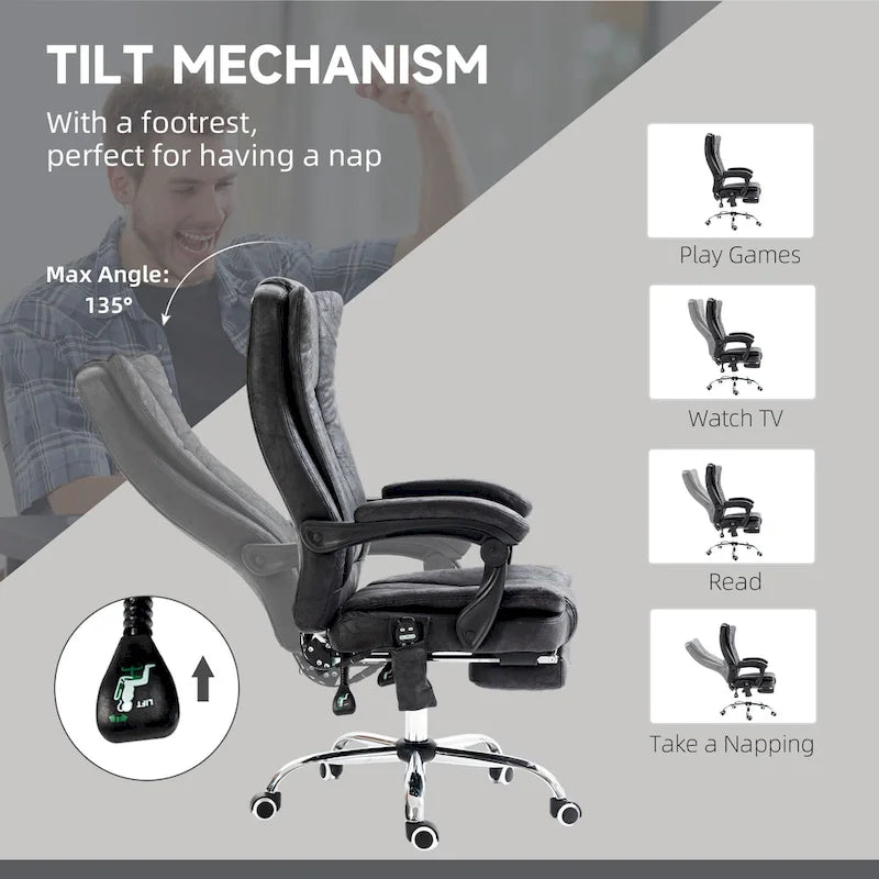 Vinsetto Massage Office Chair with 6 Points, Heated High Back Recliner with Adjustable Height, Swivel Wheels