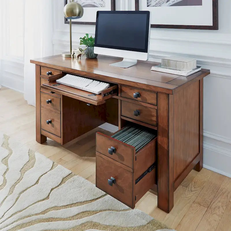 Tahoe Aged Maple 54 W Executive Pedestal Desk by Homestyles