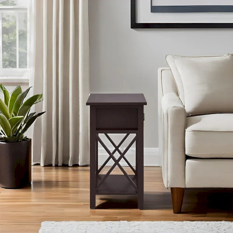 Wooden Nightstand Bedside Table with Drawer - Small Bedroom End Table for Bedrooms