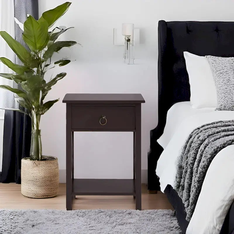 Wooden Nightstand Bedside Table with Drawer - Small Bedroom End Table for Bedrooms