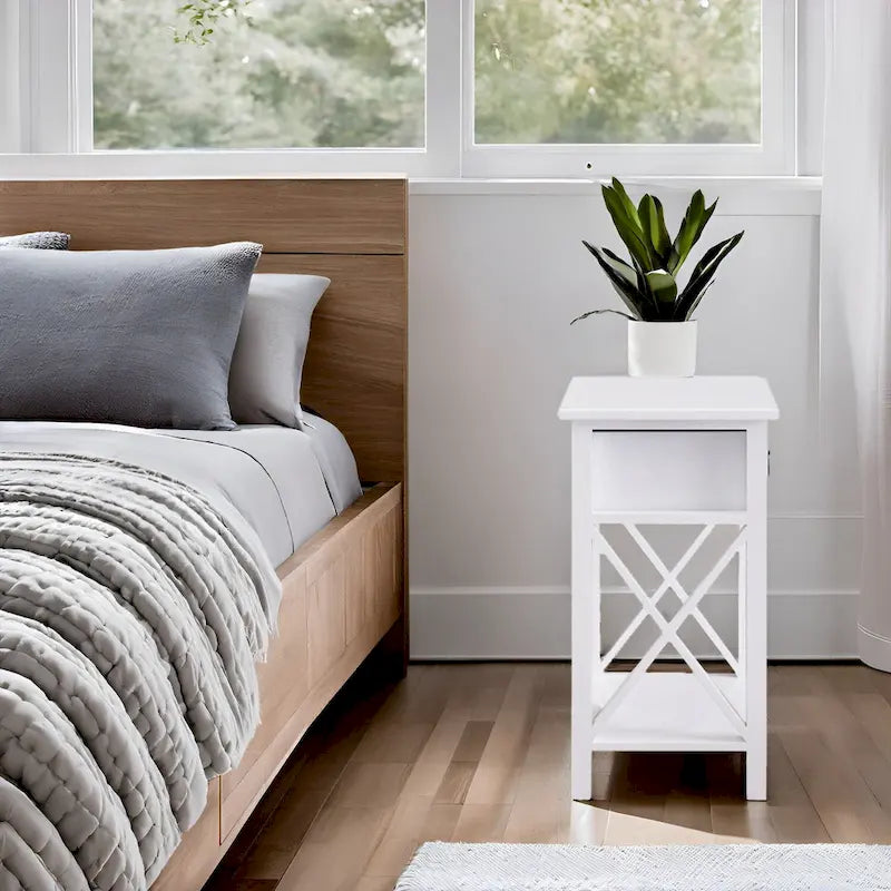 Wooden Nightstand Bedside Table with Drawer - Small Bedroom End Table for Bedrooms