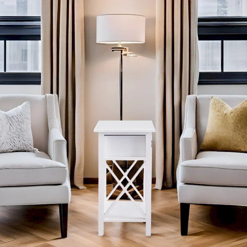 Wooden Nightstand Bedside Table with Drawer - Small Bedroom End Table for Bedrooms