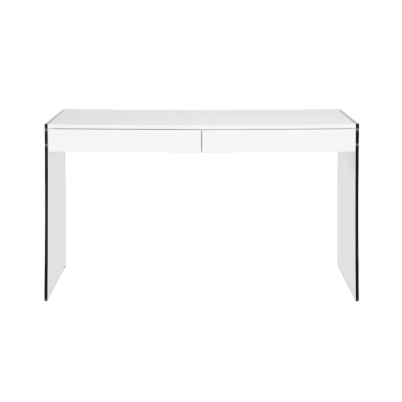 Somette Contemporary Gloss White & Glass Desk