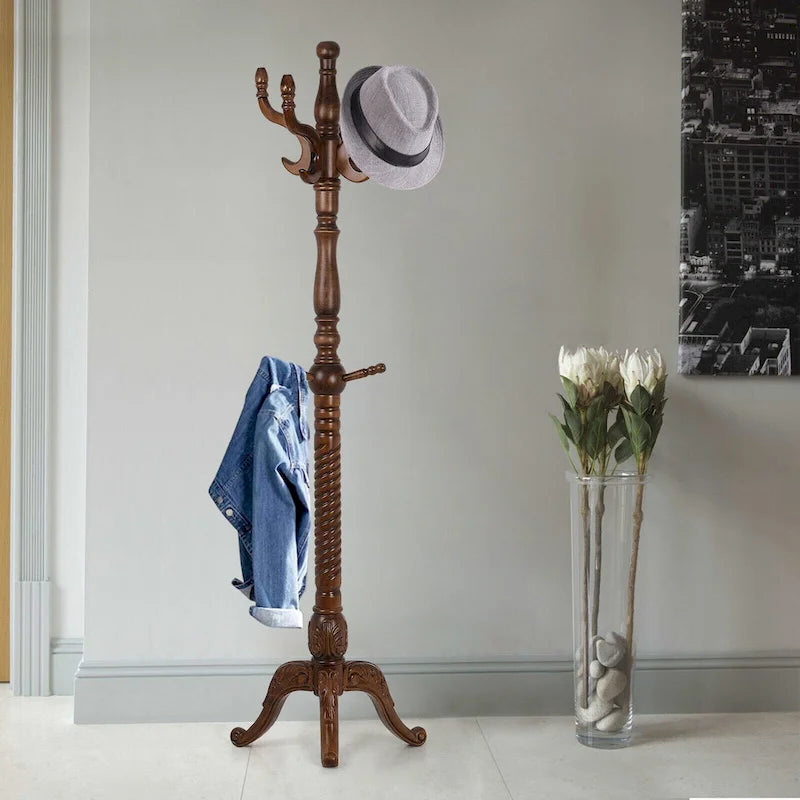Creative Solid Ash Wood Freestanding Coat Rack with 8 Hooks