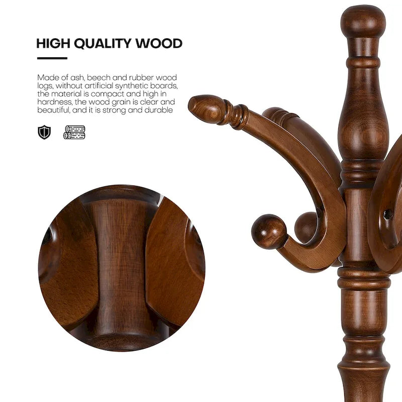 Creative Solid Ash Wood Freestanding Coat Rack with 8 Hooks