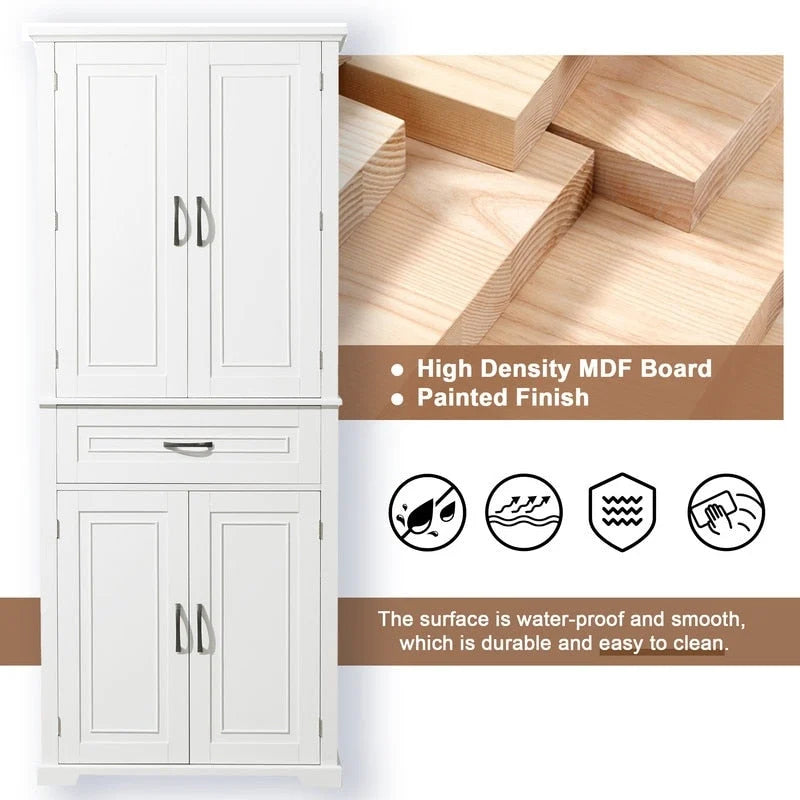 Bathroom Floor Cabinet, Freestanding Storage Cabinet with Doors and Drawer, Kitchen Cupboard with Adjustable Shelf