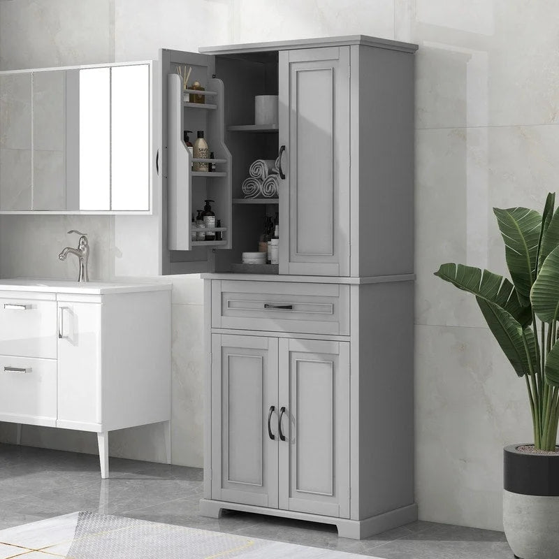 Bathroom Floor Cabinet, Freestanding Storage Cabinet with Doors and Drawer, Kitchen Cupboard with Adjustable Shelf