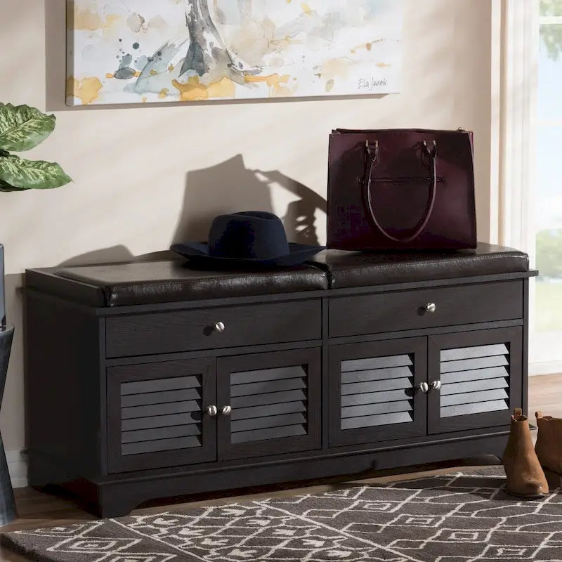 Contemporary Dark Brown 2-Drawer Shoe Storage Bench by 
