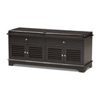Dark Brown Double Drawer Shoe Storage Bench with Cushioned Seat
