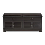 Dark Brown Double Drawer Shoe Storage Bench with Cushioned Seat