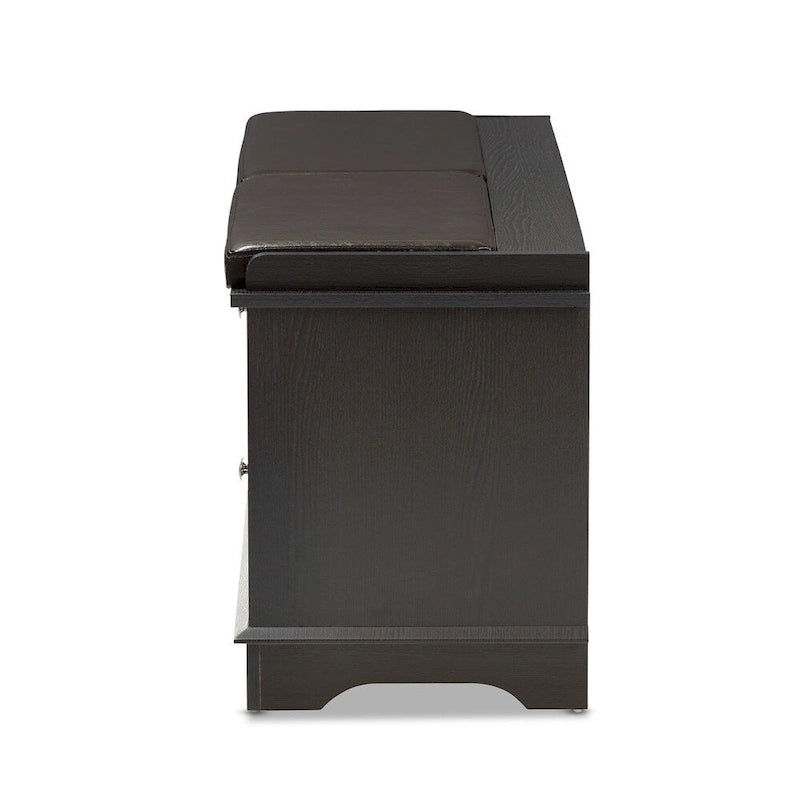 Dark Brown Double Drawer Shoe Storage Bench with Cushioned Seat