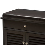 Dark Brown Double Drawer Shoe Storage Bench with Cushioned Seat
