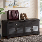 Dark Brown Double Drawer Shoe Storage Bench with Cushioned Seat