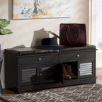 Dark Brown Double Drawer Shoe Storage Bench with Cushioned Seat