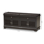 Dark Brown Double Drawer Shoe Storage Bench with Cushioned Seat