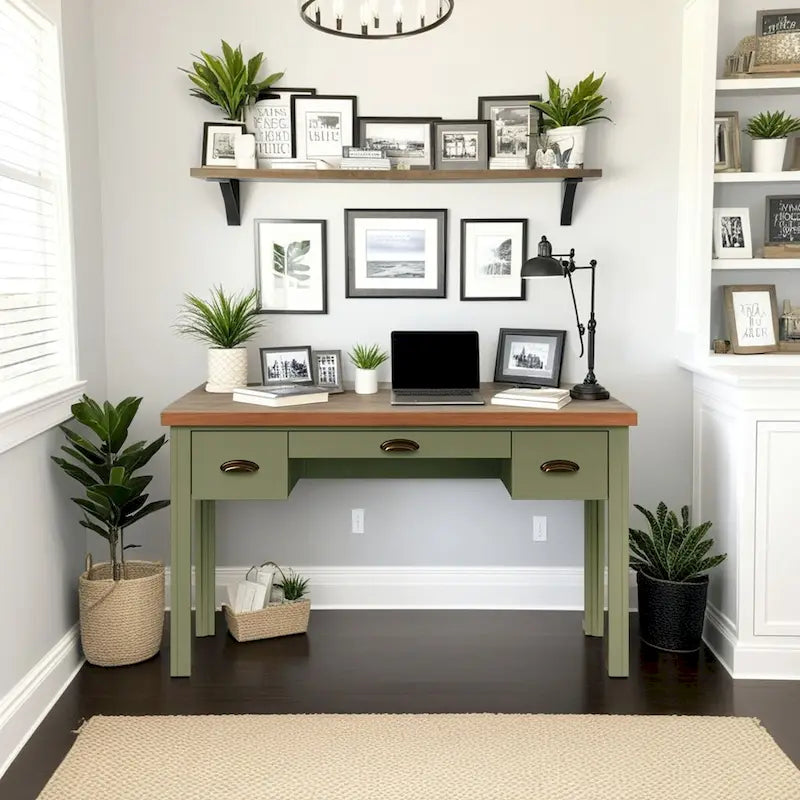 Modern Farmhouse 53 inch Writing Desk, No Assembly Required, Two-Tone Finish